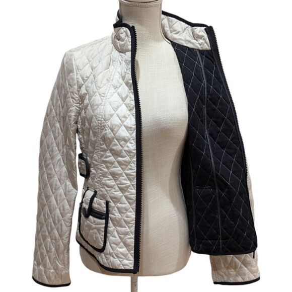 Ann Taylor Women's S Quilted Jacket Zip Up Ivory with Black Trim - Picture 5 of 9
